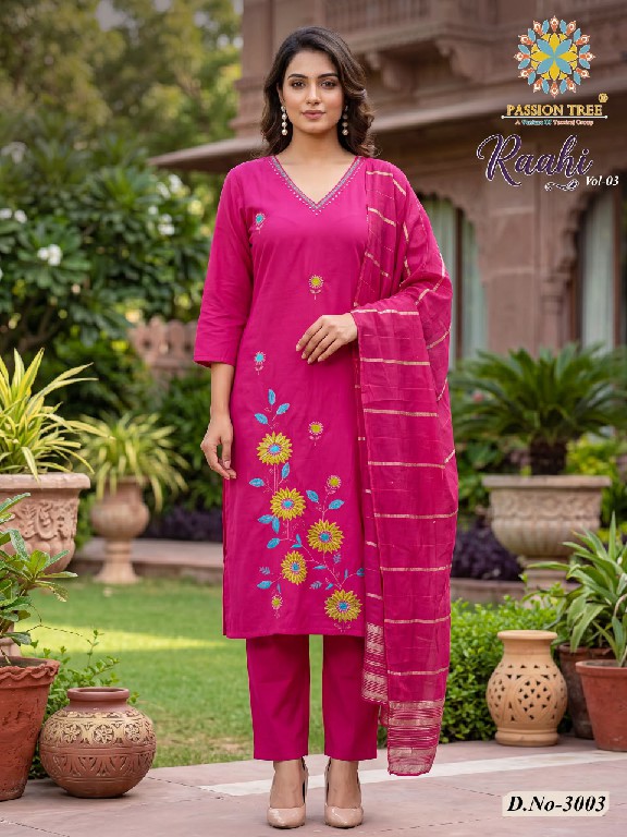 PASSION TREE RAAHI VOL 3 WHOLESALE READYMADE ROMAN SILK BIG SIZE FANCY STRAIGHT CUT 3 PCS SUITS SUPPLIER