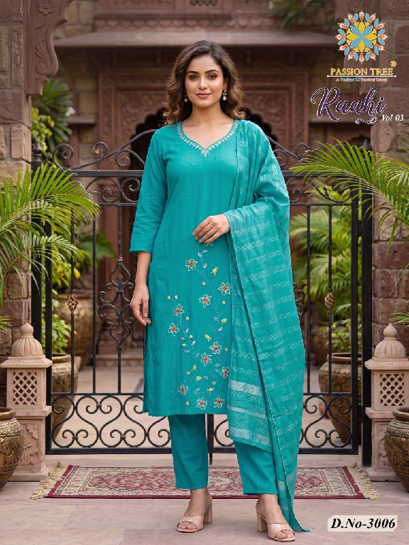 PASSION TREE RAAHI VOL 3 WHOLESALE READYMADE ROMAN SILK BIG SIZE FANCY STRAIGHT CUT 3 PCS SUITS SUPPLIER
