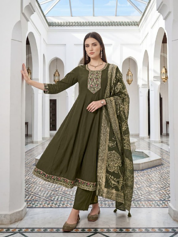 OSSM RESHAM VOL 3 WHOLESALE READYMADE ROMAN SILK AMAZING ANARKALI STYLE 3 PCS SUITS FOR EXPORT