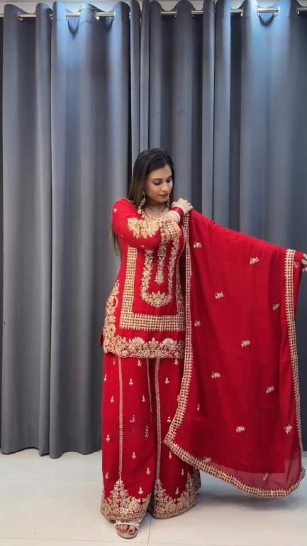 TEXTILEDEAL D.NO KD 1533 WHOLESALE READYMADE BLOOMING GEORGETTE FESTIVE WEAR 3 PCS PLAZZO STYLE SUITS EXPORTER