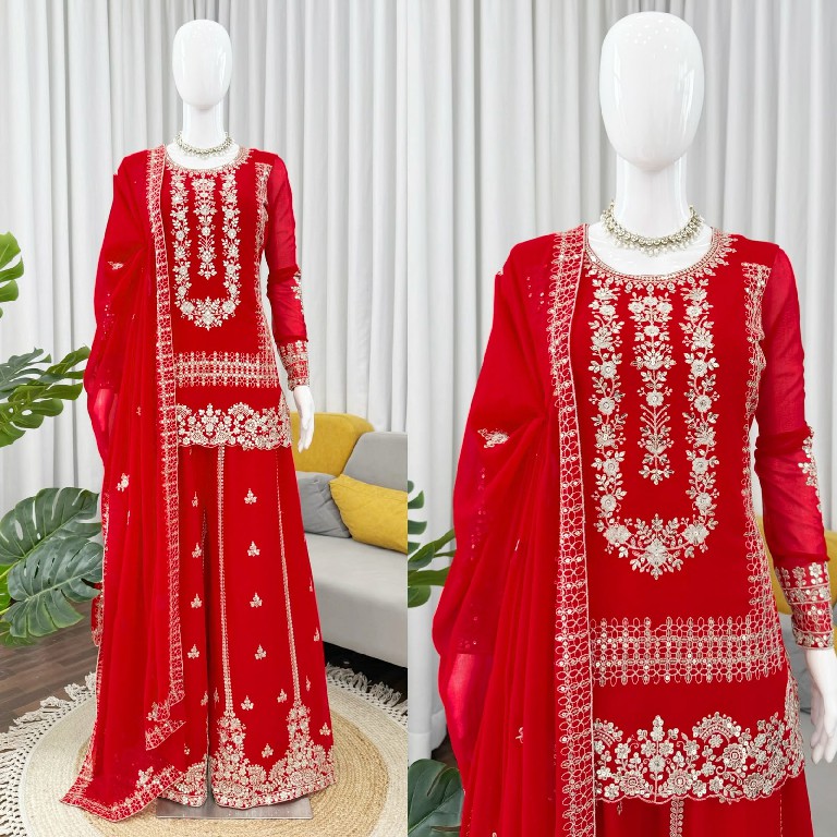 TEXTILEDEAL D.NO KD 1533 WHOLESALE READYMADE BLOOMING GEORGETTE FESTIVE WEAR 3 PCS PLAZZO STYLE SUITS EXPORTER