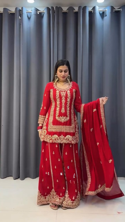 TEXTILEDEAL D.NO KD 1533 WHOLESALE READYMADE BLOOMING GEORGETTE FESTIVE WEAR 3 PCS PLAZZO STYLE SUITS EXPORTER