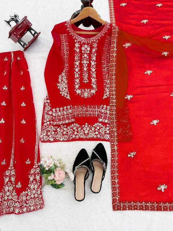 TEXTILEDEAL D.NO KD 1533 WHOLESALE READYMADE BLOOMING GEORGETTE FESTIVE WEAR 3 PCS PLAZZO STYLE SUITS EXPORTER