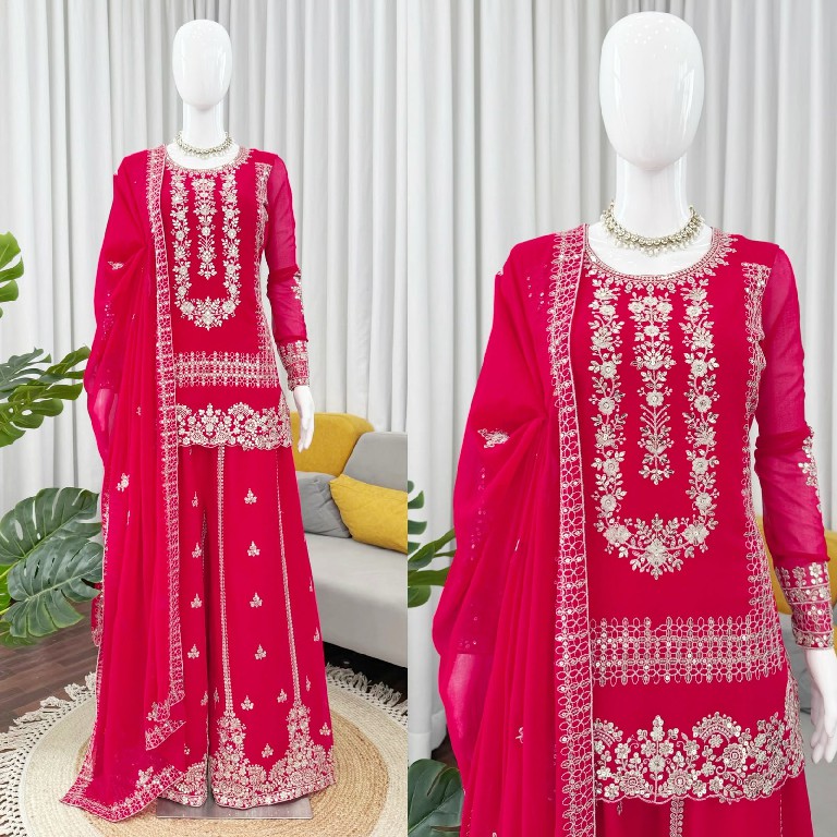 TEXTILEDEAL D.NO KD 1533 WHOLESALE READYMADE BLOOMING GEORGETTE FESTIVE WEAR 3 PCS PLAZZO STYLE SUITS EXPORTER
