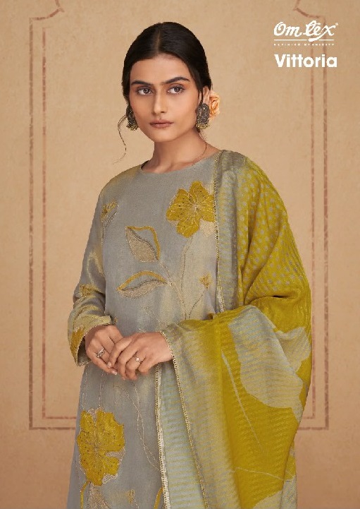 OMTEX VITTORIA WHOLESALE SILK TISSUE SATIN ELEGANT UNSTITCH SALWAR SUITS FOR EXPORT