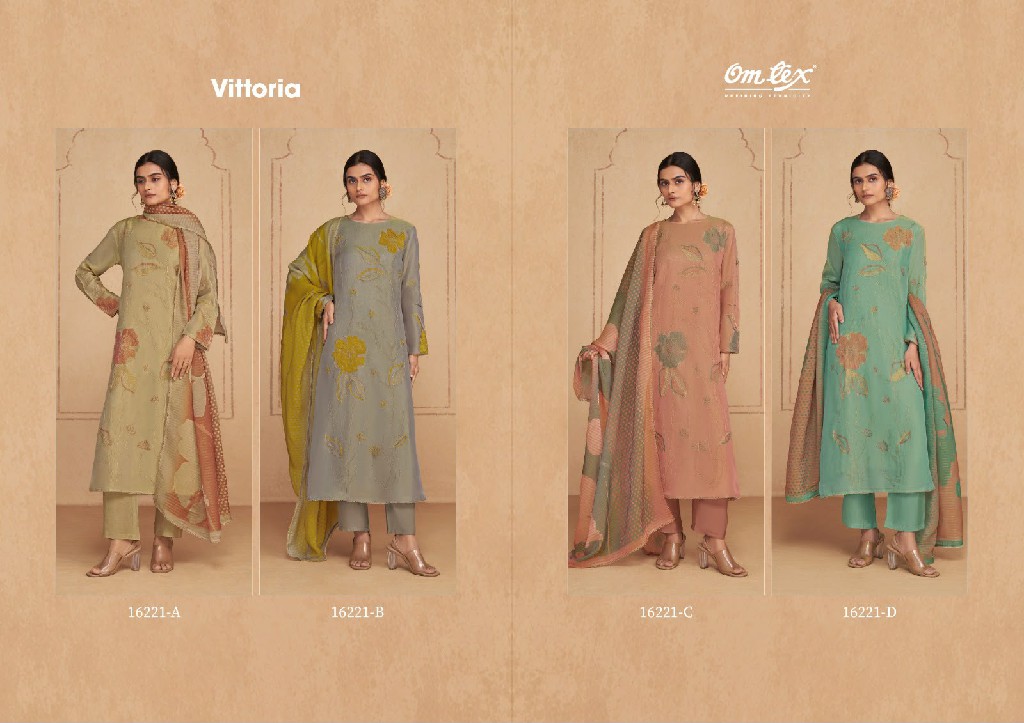 OMTEX VITTORIA WHOLESALE SILK TISSUE SATIN ELEGANT UNSTITCH SALWAR SUITS FOR EXPORT