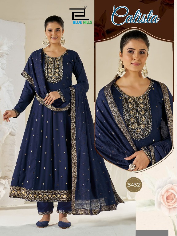 BLUE HILLS CALISTA WHOLESALE READYMADE RAYON BIG SIZE ANAKALI STYLE ETHNIC WEAR 3 P[CS COMBO SET SUITS EXPORTER