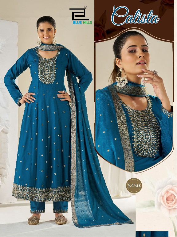 BLUE HILLS CALISTA WHOLESALE READYMADE RAYON BIG SIZE ANAKALI STYLE ETHNIC WEAR 3 P[CS COMBO SET SUITS EXPORTER