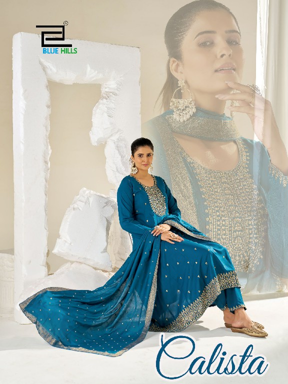 BLUE HILLS CALISTA WHOLESALE READYMADE RAYON BIG SIZE ANAKALI STYLE ETHNIC WEAR 3 P[CS COMBO SET SUITS EXPORTER