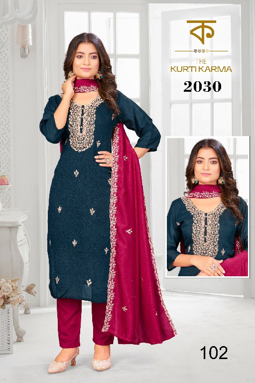 THE KURTI KRAMA D.NO 2030 WHOLESALE READYMADE VICHITRA EMBROIDERED 3 PCS SUITS EXPORTER