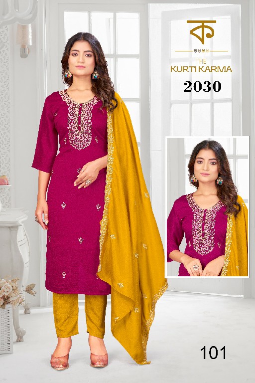THE KURTI KRAMA D.NO 2030 WHOLESALE READYMADE VICHITRA EMBROIDERED 3 PCS SUITS EXPORTER