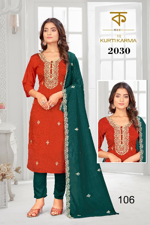 THE KURTI KRAMA D.NO 2030 WHOLESALE READYMADE VICHITRA EMBROIDERED 3 PCS SUITS EXPORTER