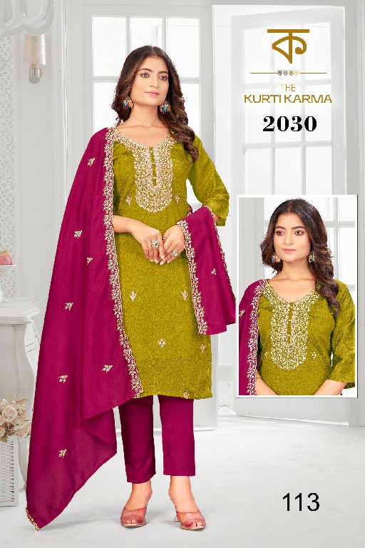 THE KURTI KRAMA D.NO 2030 WHOLESALE READYMADE VICHITRA EMBROIDERED 3 PCS SUITS EXPORTER