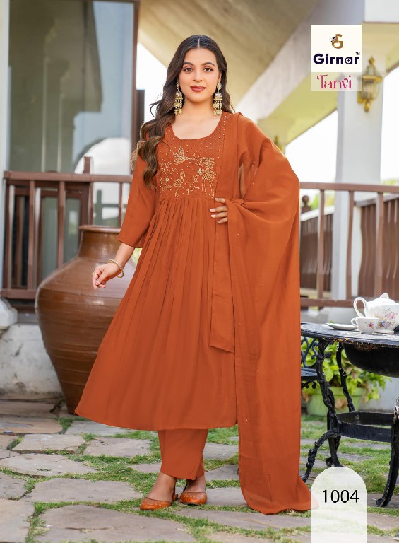 GIRNAR TANVI VOL 1 WHOLESALE READYMADE CHANDERI ANARKALI PATTERN 3 PCS SUITS SUPPLIER