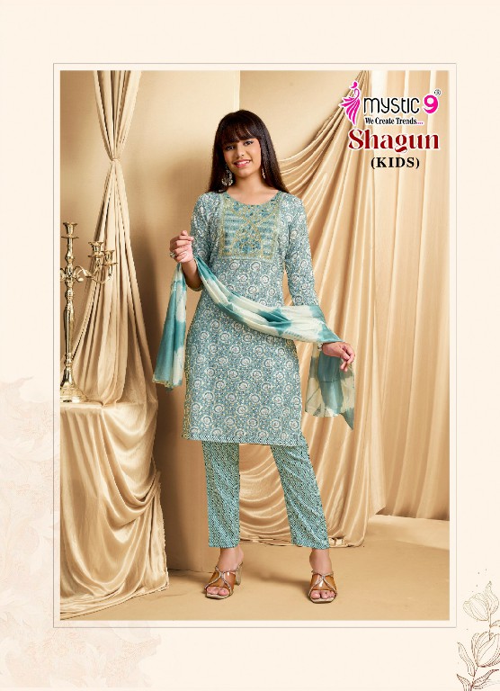 MYSTIC 9 SHAGUN KIDS VOL 5 WHOLESALE READYMADE RAYON CAPSULE BEAUTIFUL 3 PCS SUITS FOR KIDS ONLINE