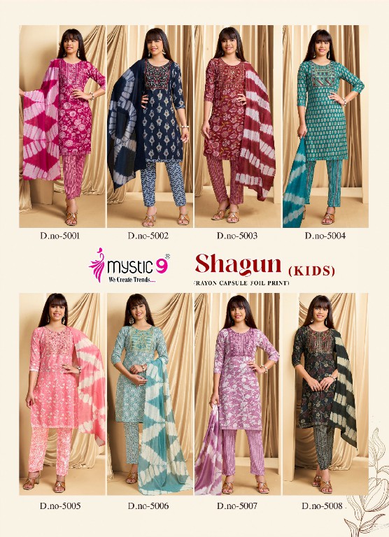 MYSTIC 9 SHAGUN KIDS VOL 5 WHOLESALE READYMADE RAYON CAPSULE BEAUTIFUL 3 PCS SUITS FOR KIDS ONLINE