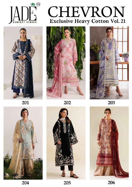 JADE CHEVRON EXCLUSIVE HEAVY COTTON VOL 21 WHOLESALE BEAUTIFUL DESIGN PAKISTANI FULLY STITCHED 3 PCS SUITS SUPPLIER