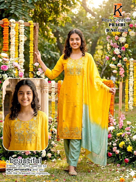 KEYA CREATION PRACHI WHOLESALE READYMADE ROMAN SILK STYLISH LOOK 3 PCS COMBO SET SUITS EXPORTER