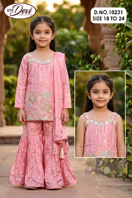 DT DEVI FIZA VOL 2 WHOLESALE READYMADE HO SILK ETHNIC LOOK SHARARA STYLE 3 PCS COMBO SET SUITS FOR KIDS SUPPLIER