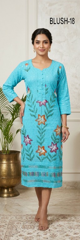 TUNIC HOUSE BLUSH WHOLESALE READYMADE RAYON LUCKNOWI SEQUENCE WORK COMBO KURTIS FOR WOMEN ONLINE