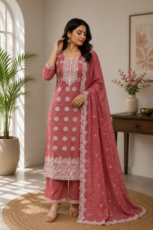 TUNIC HOUSE KAVERI WHOLESALE READYMADE COTTON SHIFFLY WORK 3 PCS COMBO SET SUITS EXPORTER