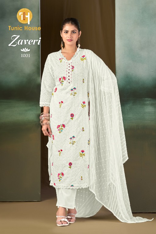 TUNIC HOUSE ZAVERI WHOLESALE READYMADE COTTON ELEGANT WORK 3 PCS COMBO SET SUITS EXPORTER