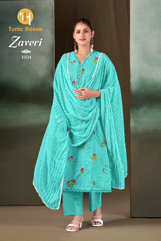 TUNIC HOUSE ZAVERI WHOLESALE READYMADE COTTON ELEGANT WORK 3 PCS COMBO SET SUITS EXPORTER