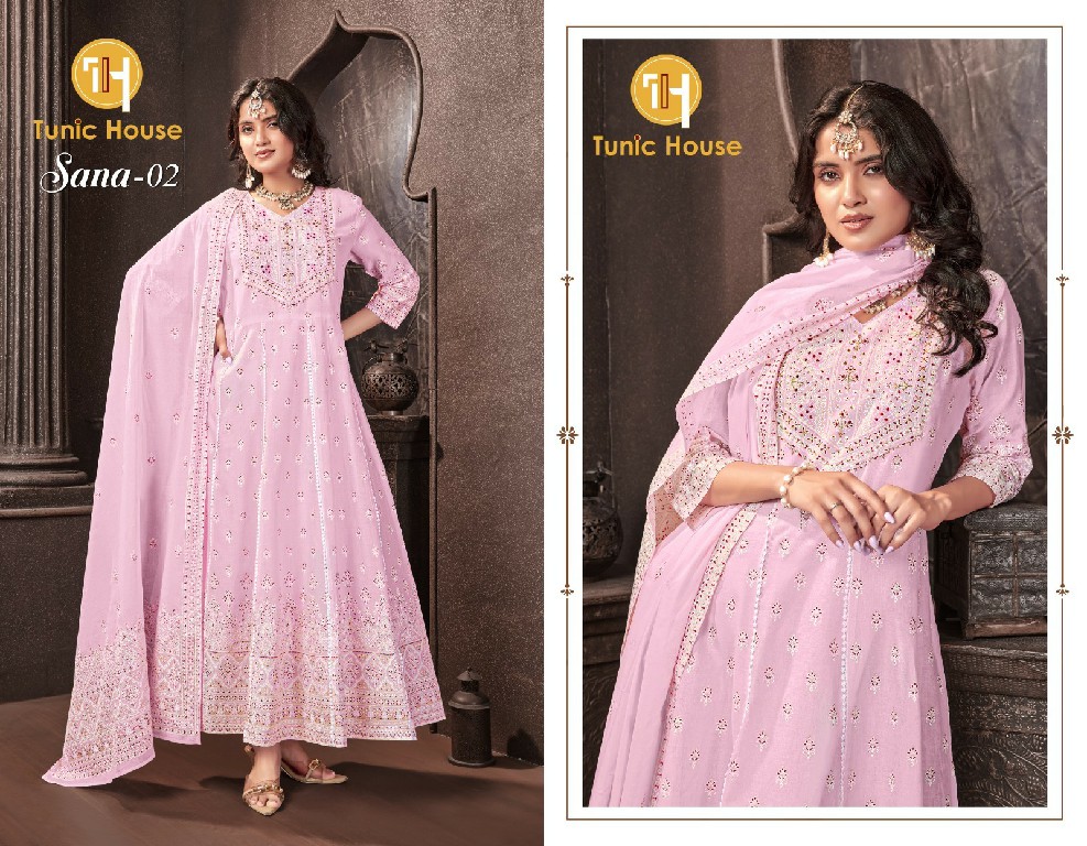 TUNIC HOUSE SANA WHOLESALE READYMADE MUL COTTON ANARKALI STYLE 3 PCS COMBO SET SUITS FOR EXPORT
