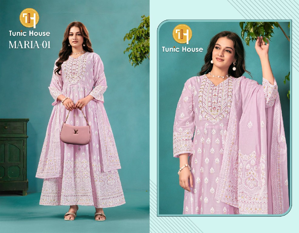 TUNIC HOUSE MARIA WHOLESALE READYMADE MUL COTTON ANARKALI BEAUTIFUL 3 PCS COMBO SET SUITS EXPORTER