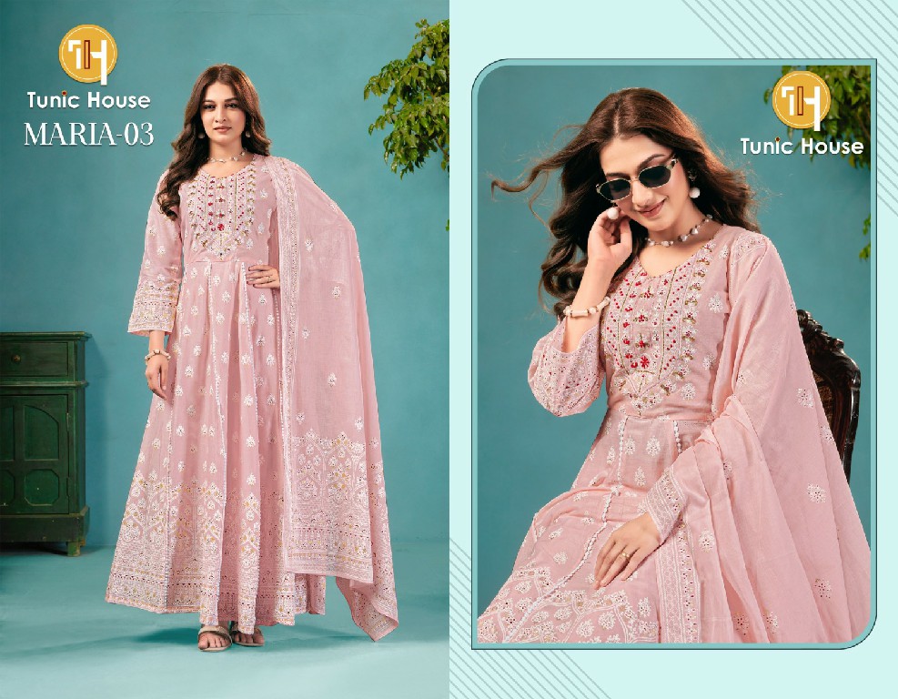 TUNIC HOUSE MARIA WHOLESALE READYMADE MUL COTTON ANARKALI BEAUTIFUL 3 PCS COMBO SET SUITS EXPORTER