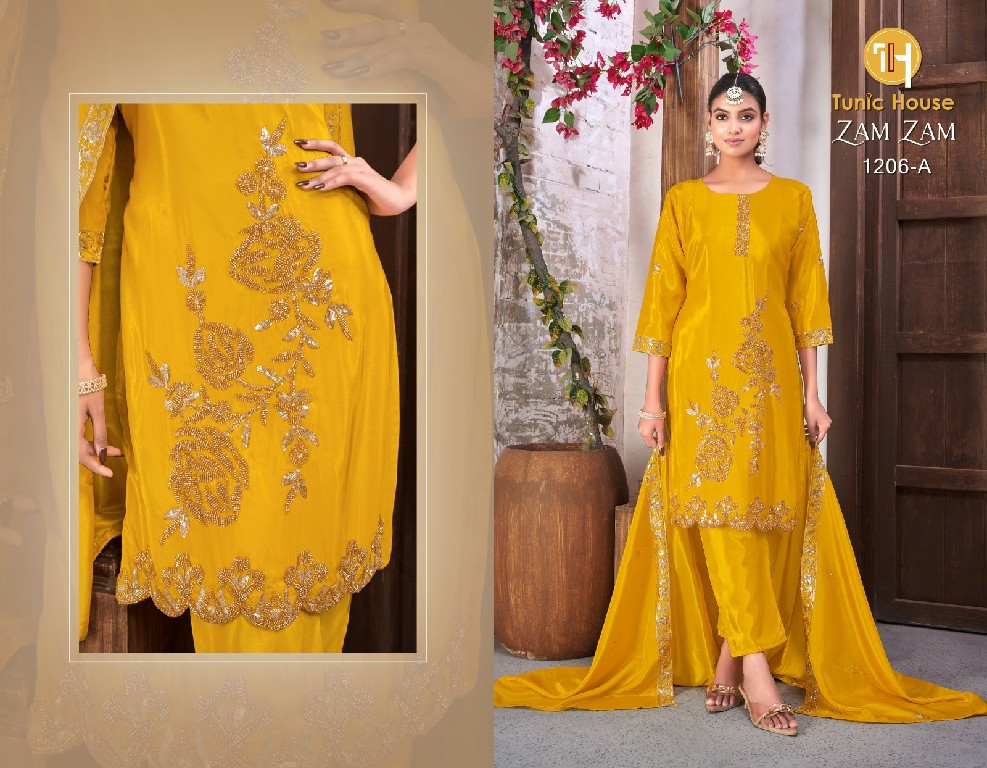 TUNIC HOUSE ZAM ZAM 1206 WHOLESALE READYMADE H O SILK FUNCTION WEAR 3 PCS COMBO SET SUITS ONLINE