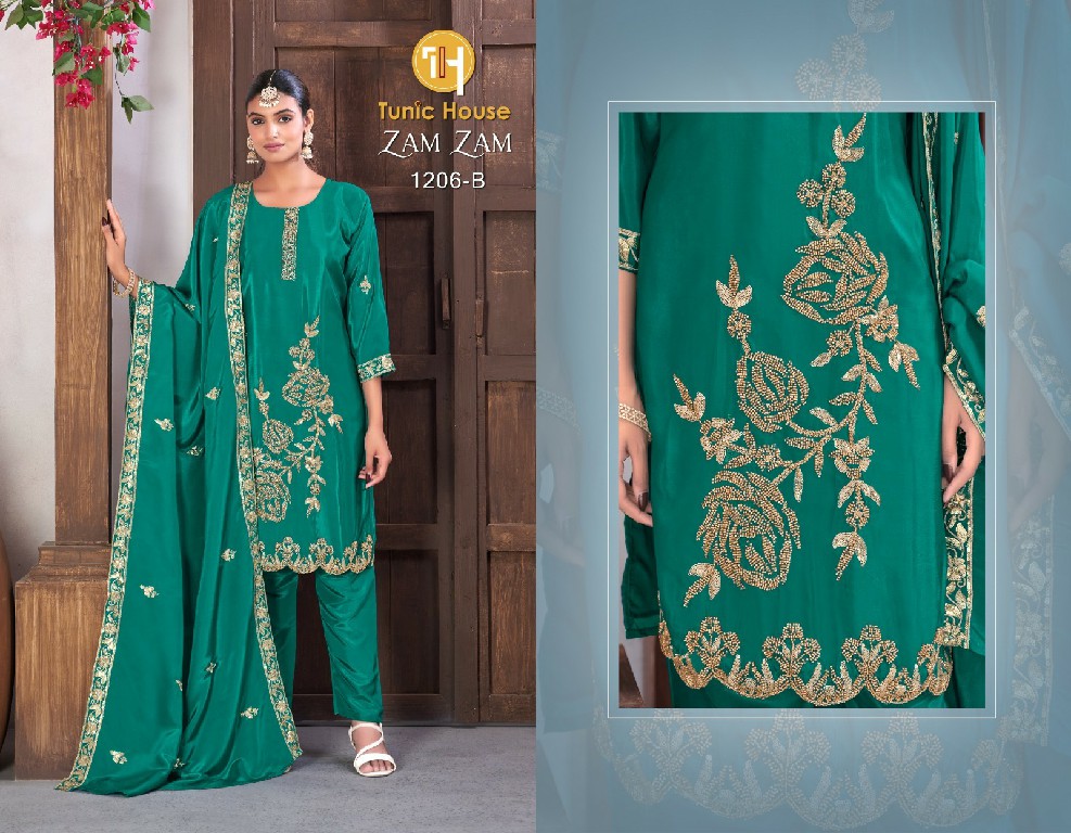 TUNIC HOUSE ZAM ZAM 1206 WHOLESALE READYMADE H O SILK FUNCTION WEAR 3 PCS COMBO SET SUITS ONLINE