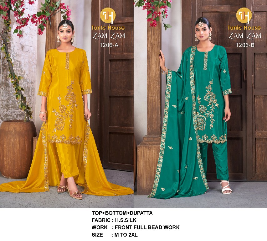 TUNIC HOUSE ZAM ZAM 1206 WHOLESALE READYMADE H O SILK FUNCTION WEAR 3 PCS COMBO SET SUITS ONLINE