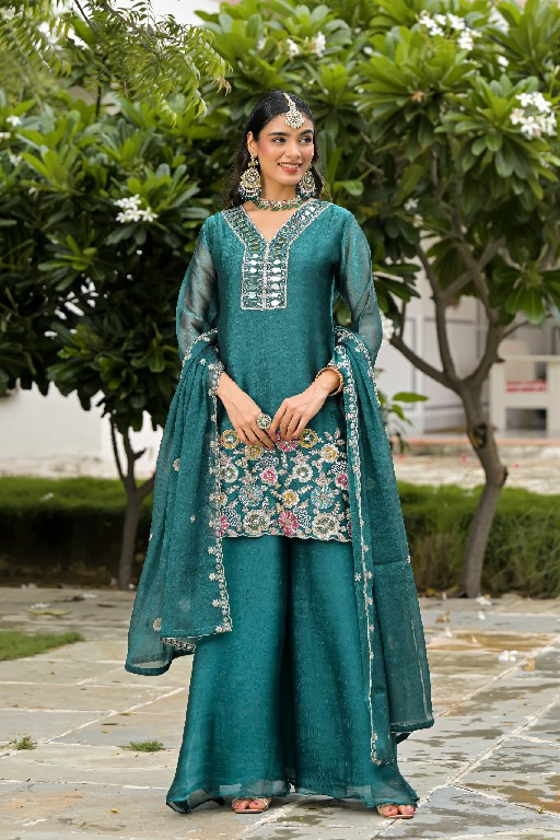 TEXTILEDEAL D.NO 50134 WHOLESALE READYMADE CRUSH SATIN WITH WORK OCCASION WEAR 3 PCS SUITS FOR EXPORT