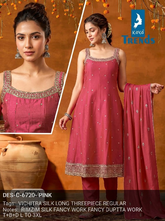 KAYA D. NO 6720 WHOLESALE READYMADE VICHITRA SILK MODERN LOOK 3 PCS COMBO SET SUITS SUPPLIER