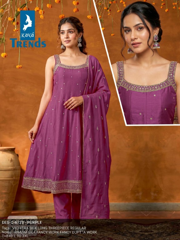 KAYA D. NO 6720 WHOLESALE READYMADE VICHITRA SILK MODERN LOOK 3 PCS COMBO SET SUITS SUPPLIER