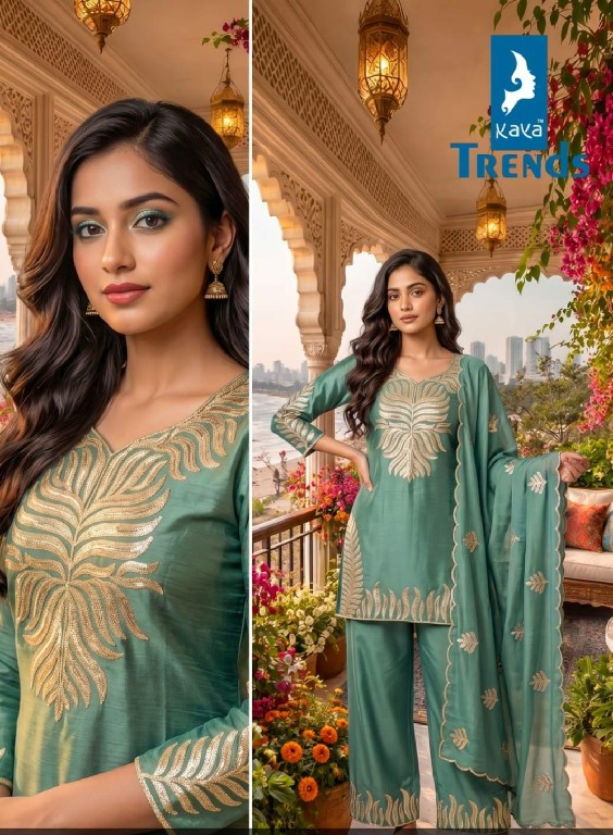 KAYA D.NO 6773 WHOLESALE READYMADE CHINON NEW WORK PATTERN 3 PCS COMBO SET SUITS SUPPLIER