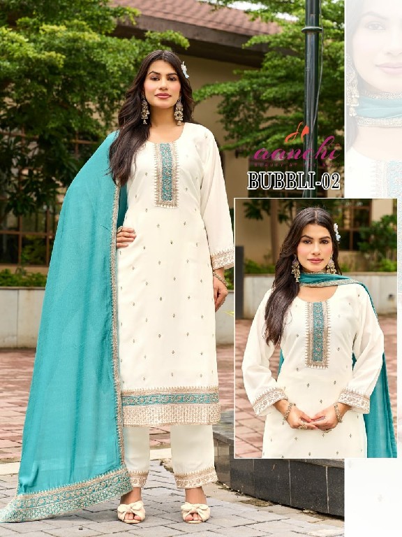 AANCHI BUBBLI WHOLESALE READYMADE VICHITRA SILK FASHIONABLE 3 PCS SUITS EXPORTER