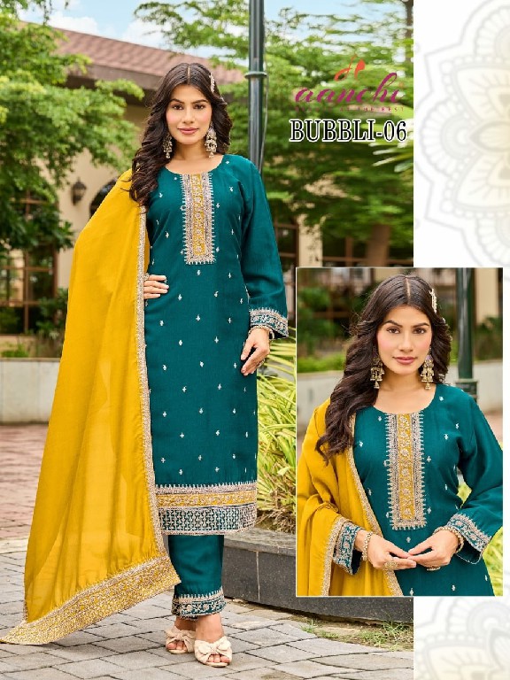 AANCHI BUBBLI WHOLESALE READYMADE VICHITRA SILK FASHIONABLE 3 PCS SUITS EXPORTER