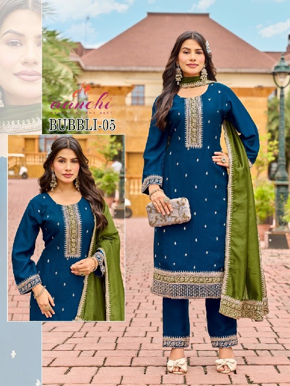 AANCHI BUBBLI WHOLESALE READYMADE VICHITRA SILK FASHIONABLE 3 PCS SUITS EXPORTER