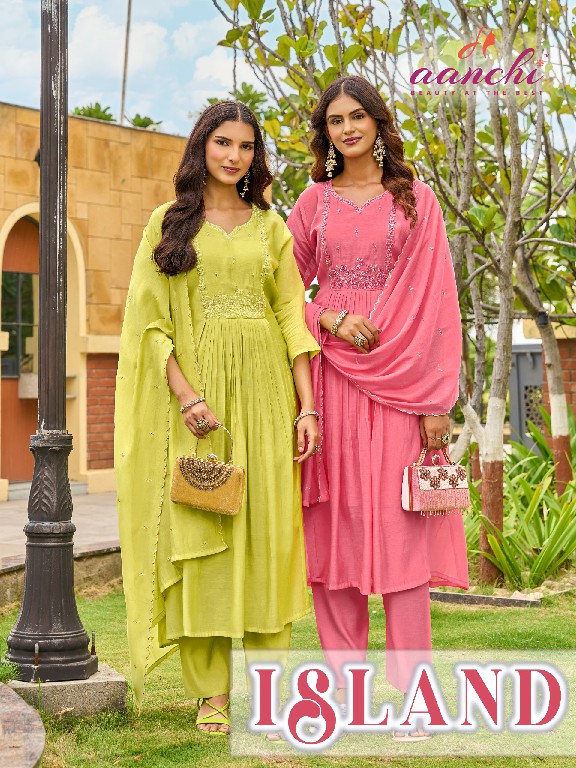AANCHI ISLAND WHOLESALE READYMADE MUL CHANDERI LATEST FASHION 3 PCS SUITS SUPPLIER