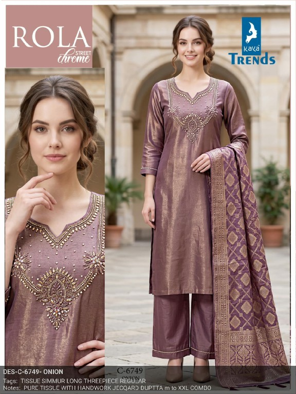 KAYA D.NO 6749 WHOLESALE READYMADE TISSUE SIMMER AMAZING 3 PCS COMBO SET SUITS FOR EXPORT