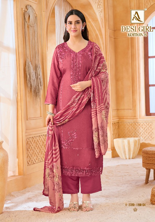 ALOK SUIT DESI GIRL VOL 6 WHOLESALE VISCOSE RAYON DESIGNER WORK UNSTITCH SALWAR SUITS EXPORTER