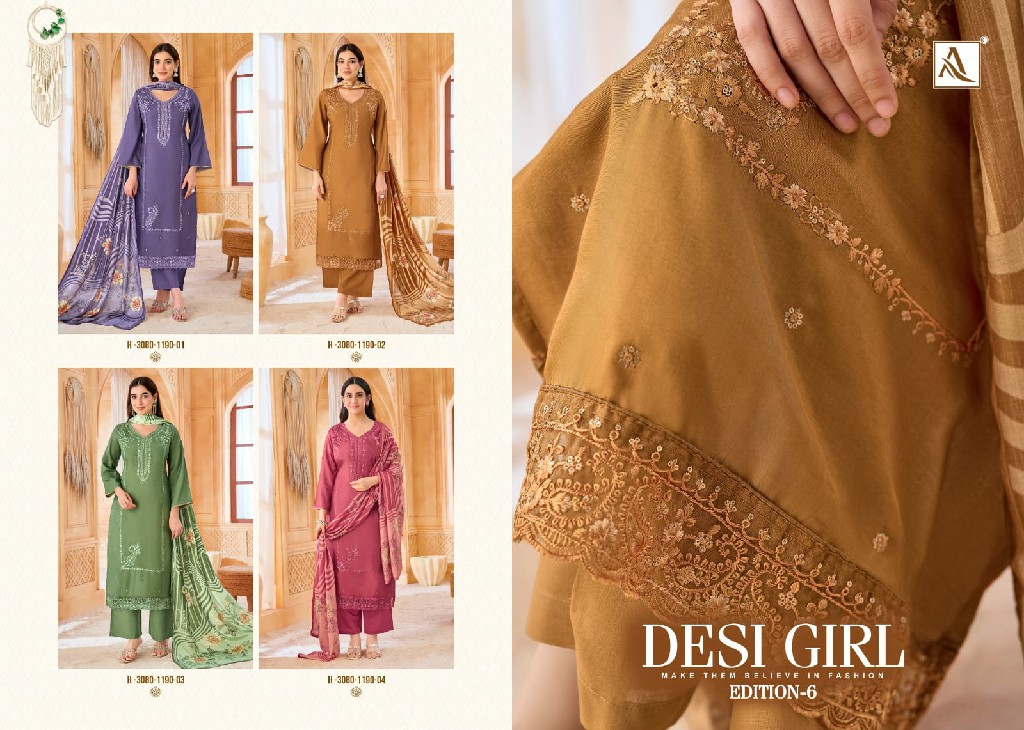 ALOK SUIT DESI GIRL VOL 6 WHOLESALE VISCOSE RAYON DESIGNER WORK UNSTITCH SALWAR SUITS EXPORTER