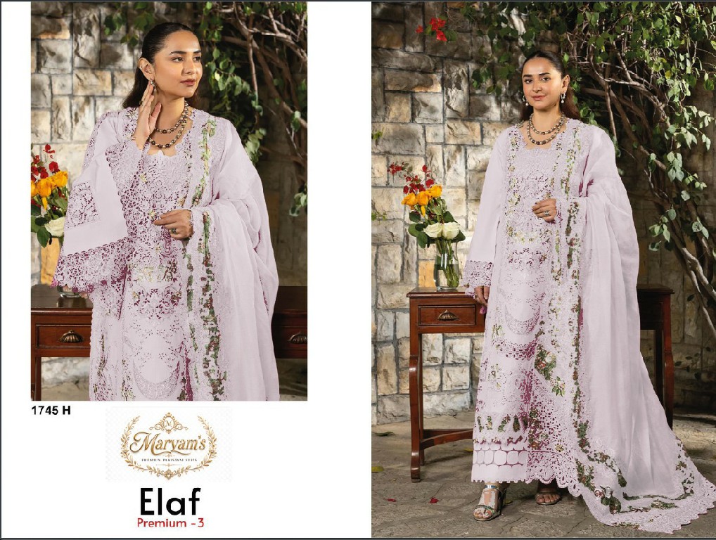 MARYAMS ELAF PREMIUM VOL 3 D.NO 1745 WHOLESALE PURE COTTON PAKISTANI HIT DESIGN UNSTITCH SALWAR SUITS EXPORTER