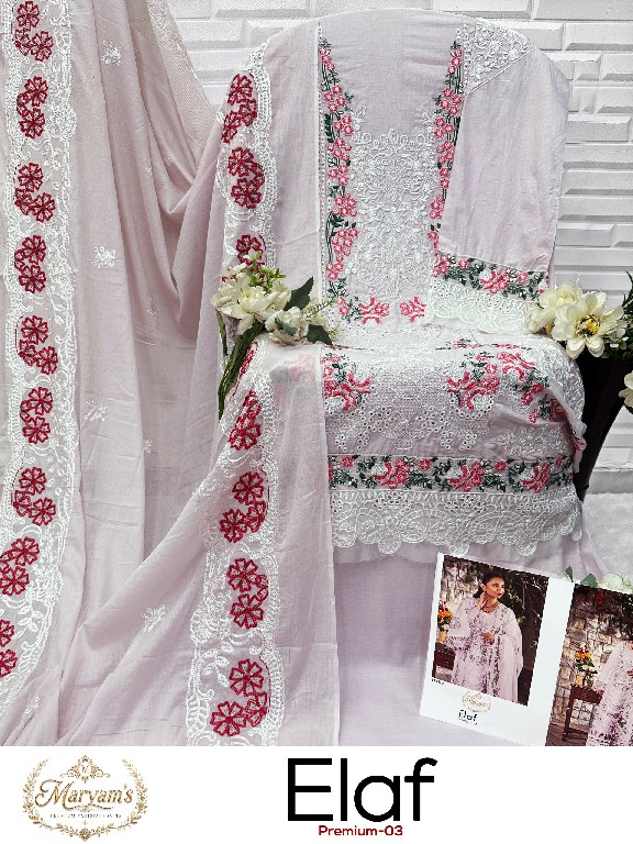 MARYAMS ELAF PREMIUM VOL 3 D.NO 1745 WHOLESALE PURE COTTON PAKISTANI HIT DESIGN UNSTITCH SALWAR SUITS EXPORTER