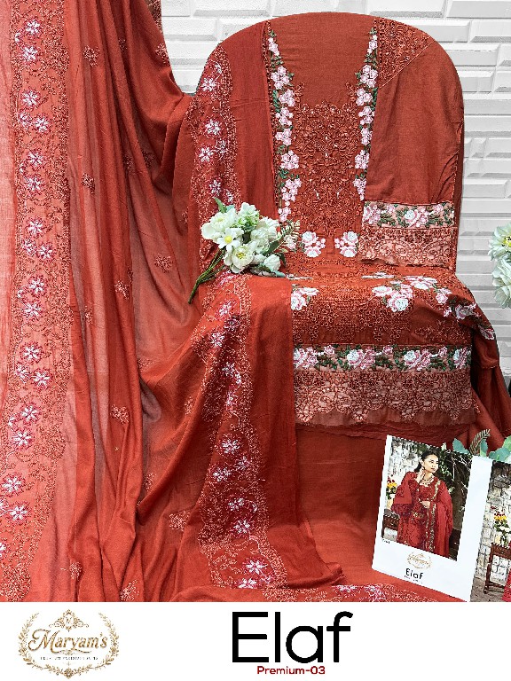 MARYAMS ELAF PREMIUM VOL 3 D.NO 1745 WHOLESALE PURE COTTON PAKISTANI HIT DESIGN UNSTITCH SALWAR SUITS EXPORTER