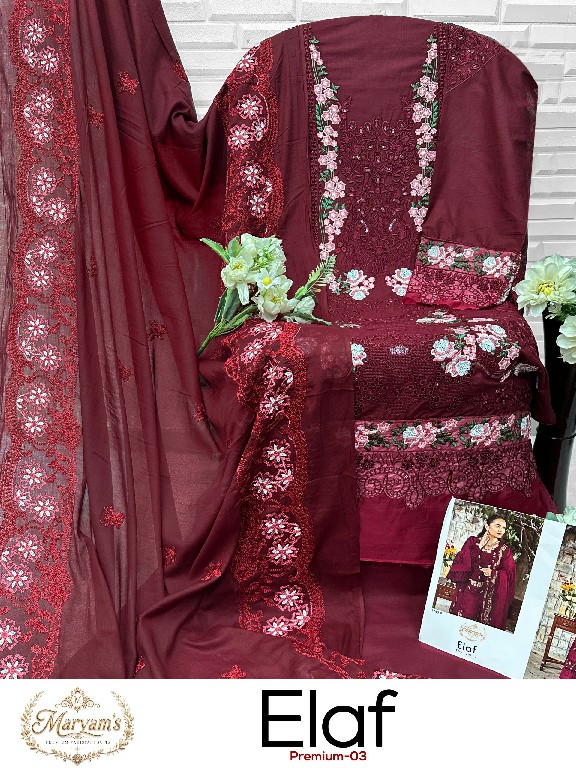 MARYAMS ELAF PREMIUM VOL 3 D.NO 1745 WHOLESALE PURE COTTON PAKISTANI HIT DESIGN UNSTITCH SALWAR SUITS EXPORTER