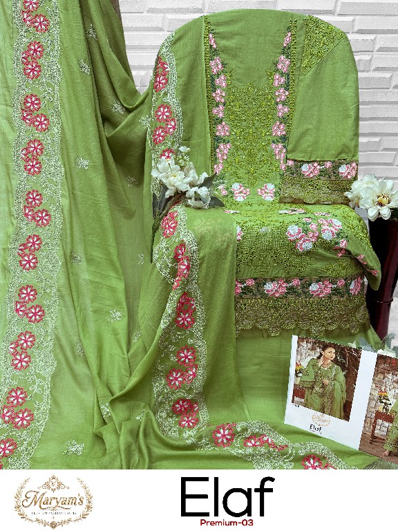 MARYAMS ELAF PREMIUM VOL 3 D.NO 1745 WHOLESALE PURE COTTON PAKISTANI HIT DESIGN UNSTITCH SALWAR SUITS EXPORTER