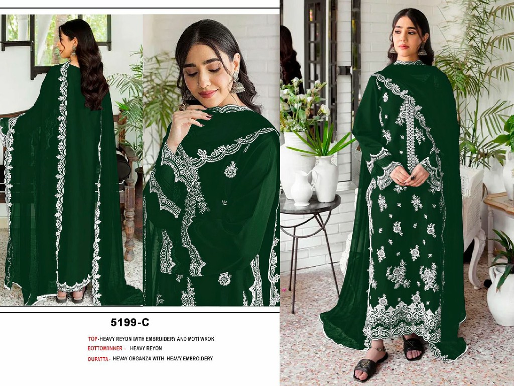 TEXTILEDEAL D.NO 5199 WHOLESALE RAYON COTTON HEAVY EMBROIDERED UNSTITCH SALWAR SUITS FOR EXPORT